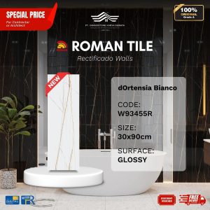 ROMAN RECTIFICADO WALL 1W93455R dOrtensia Bianco 30×90 [GRADE A]