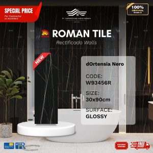 ROMAN RECTIFICADO WALL 1W93456R dOrtensia Nero 30×90 [GRADE A]